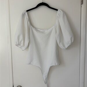 Astr The Label White Puff Sleeve Bodysuit Women's